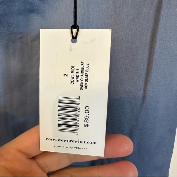 NWT WeWoreWhat blue satin charmeuse cowl midi dress strappy silky sexy - Picture 10 of 10